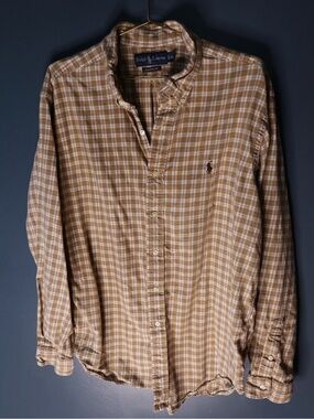 Polo By Ralph Lauren Tan and White Plaid Button-Down Shirt